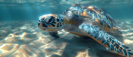 D rendering of a sea turtle in the Red Sea. Concept 3D Rendering, Sea Turtle, Red Sea