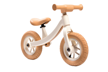 Wooden Bicycle With White Wheels on White Background. On a White or Clear Surface PNG Transparent Background.