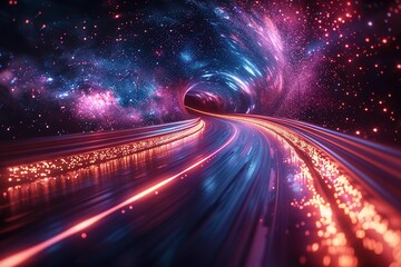Panoramic high speed technology concept, light abstract background. Image of speed motion on the road.fast light technology concept, light abstract background. - obrazy, fototapety, plakaty
