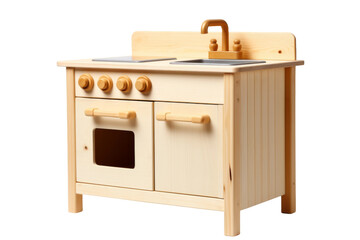 Wooden Toy Kitchen With Sink and Stove. On a White or Clear Surface PNG Transparent Background.