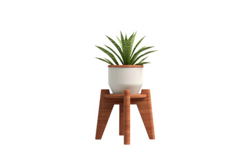 Potted Plant on Wooden Stand. On a White or Clear Surface PNG Transparent Background.