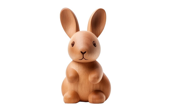 Wooden Toy Rabbit on White Background. On a White or Clear Surface PNG Transparent Background.