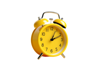 Yellow Alarm Clock on White Background. On a White or Clear Surface PNG Transparent Background.
