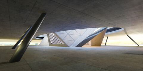 3D Modern architecture underpass with geometric design