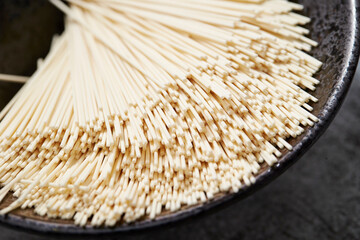 Dried noodles close-up, food ingredients