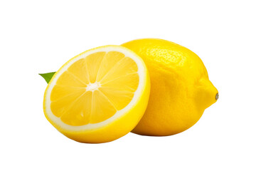 Two Fresh Lemons Placed Next to Each Other. On a White or Clear Surface PNG Transparent Background.