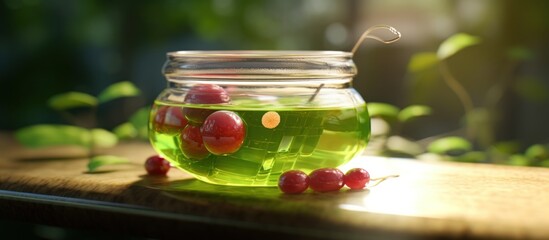 Green tea Macha Jelly and red bean AI generated - obrazy, fototapety, plakaty