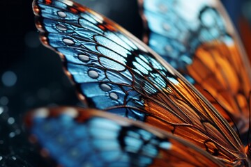 A detailed macro shot capturing the intricate patterns and vibrant colors on the wings of a group of butterflies gathered closely together