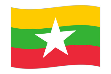 Waving flag of the country Myanmar. Vector illustration.