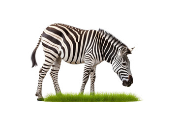 Fototapeta na wymiar Zebra Standing on Lush Green Field. On a White or Clear Surface PNG Transparent Background.