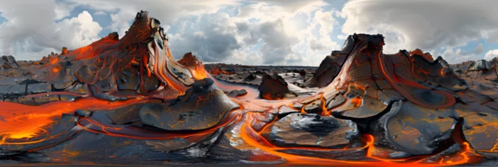 Foto auf Alu-Dibond Scorched rock floor with molten rocks and lava cracks. © Adnan