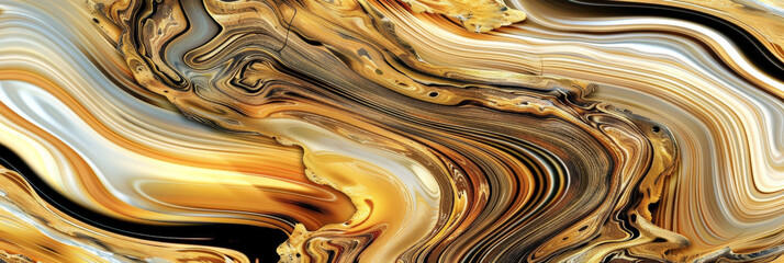 abstract swirling gold yellow ink marble background, alcohol ink marbling background. Liquid waves and stains. Black and gold abstract fluid art. gold Acrylic and oil paint