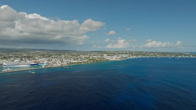 Bridgetown Port And Costal City Along Carlisle Bay In Daytime In Barbados. - aerial shot