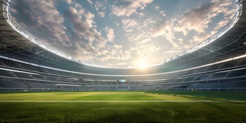 Football field, Olympic field under the sunshine, competition field - obrazy, fototapety, plakaty
