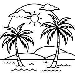      Beautiful seaside view with some coconut palm.
