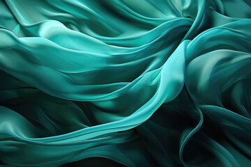 Obraz premium wind-blown translucent silk and satin material pattern and design in shades of jade green