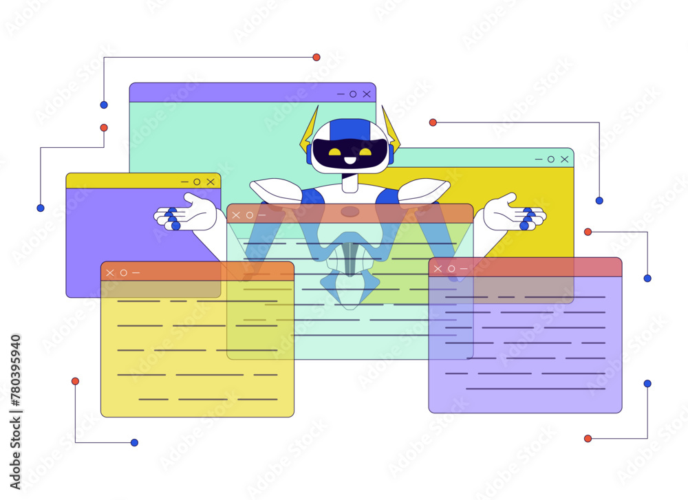 Poster ai decision management 2d linear illustration concept. cognitive computing. machine learning cartoon
