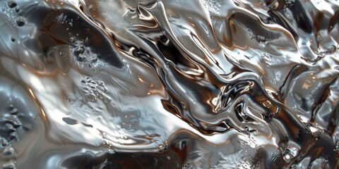 An abstract painting with a metallic liquid background in bronze and silver, designed to embody tech innovation.