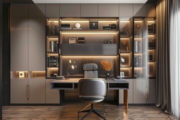 Modern study room area home interior design and decoration ideas house beautiful background,home studio with natural day light,ai generate - Powered by Adobe