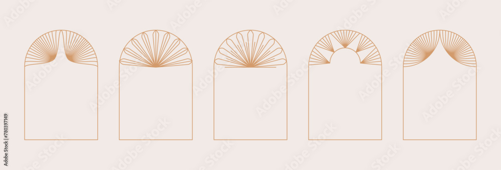 Poster Vector set of design elements and illustrations in simple linear style - boho arch logo design elements and frames for social media stories and posts