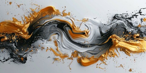 Gold and silver metallic abstract with a liquid-like appearance, set on a white background.