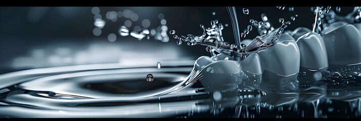 A droplet falls reflecting wave patterns on water, Ripple Effect: Droplet Falling with Water Wave Reflections - obrazy, fototapety, plakaty