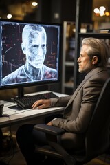 Fototapeta premium An adult attending a webinar on artificial intelligence and machine learning