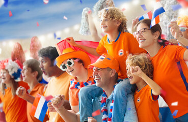 Netherlands football team supporter on stadium. - obrazy, fototapety, plakaty