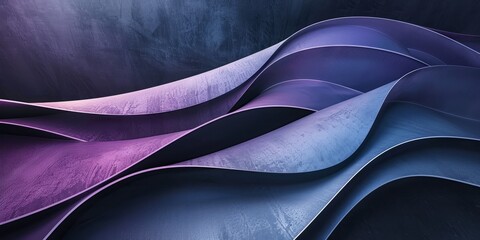 Abstract composition featuring a vertical gradient from dark  brown to purple and then blue, set on a black background. Abstract curved lines at different heights add depth and texture.