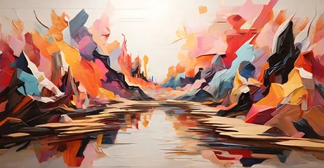 Fotobehang Step into a kaleidoscope of colors and shapes, where abstract landscapes come to life in a mesmerizing display of creativity and imagination. © aoao