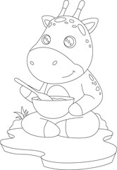 Giraffe Food Bowl Animal Vector Graphic Art Illustration