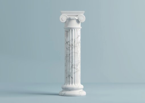 An ancient old column in the style of persian and roman architecture design, isolated on blue background, AI Generated.
