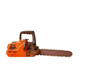 Naklejka premium Rusty Orange Chainsaw on Checkered Background