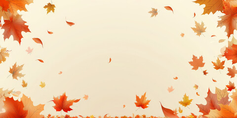 Autumn leaves falling on beige background ,copy space, banner