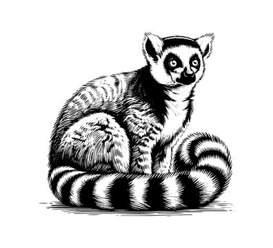 Ring-tailed lemur hand drawn vector illustration