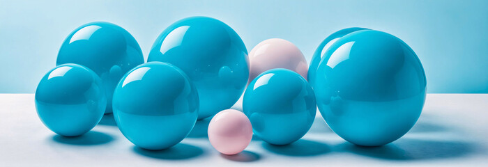 AI-generated illustration with blue and pink balls on white surface