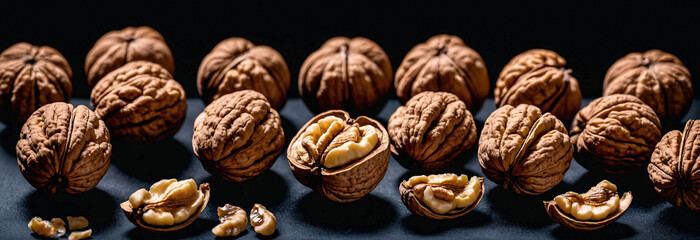 AI-generated illustration of Halved walnuts displayed on a surface