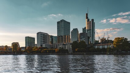 Frankfurt cityscape and the river Main with a skyscape in the background