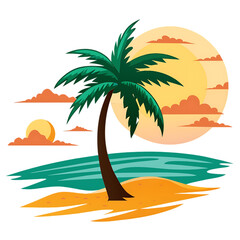 Fototapeta na wymiar beach palm sun watercolor