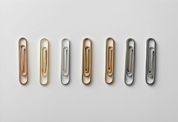 AI generated illustration of golden and silver paperclips on a white background