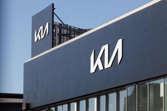 Santander, Spain - April 8, 2024: Poster of the official dealership and repair shop service of the KIA brand