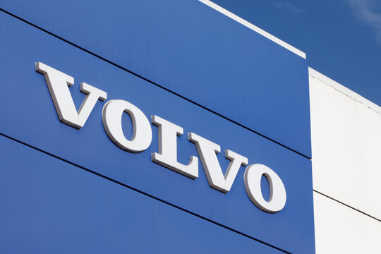 Santander, Spain - April 8, 2024: Poster of the official dealership and repair shop service of the Volvo brand