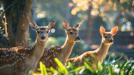 AI-generated illustration of Three young deer in the forest