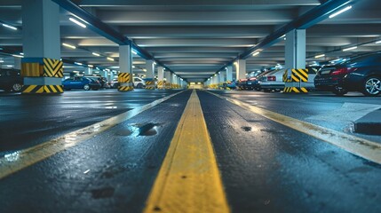 an empty parking garage is shown in this image and has many cars parked on the
