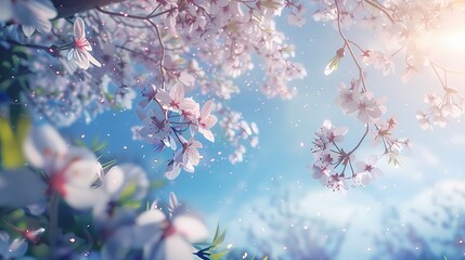 Digital fantasy cherry blossoms under the blue sky poster web page PPT background