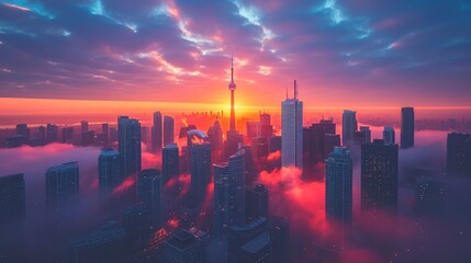 Obraz premium Metropolitan Glow: Toronto Skyscrapers at Dusk