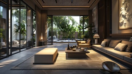 Fototapeta premium a seven-floor residence, boasting a pool and kid's club, alongside a luxurious lounge, all infused with the exotic charm of Arabic-Thai architectural style.