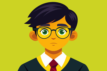 A 15 year old black haired yellow man wearing glasses and a school uniform 160 cm tall