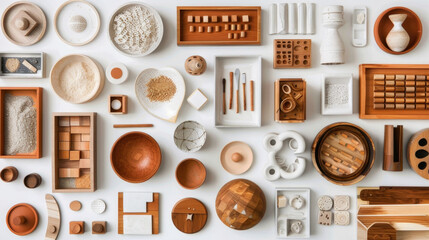 Various types of pottery displayed on a table, ranging from vases and bowls to mugs and plates, showcasing different colors, shapes, and textures