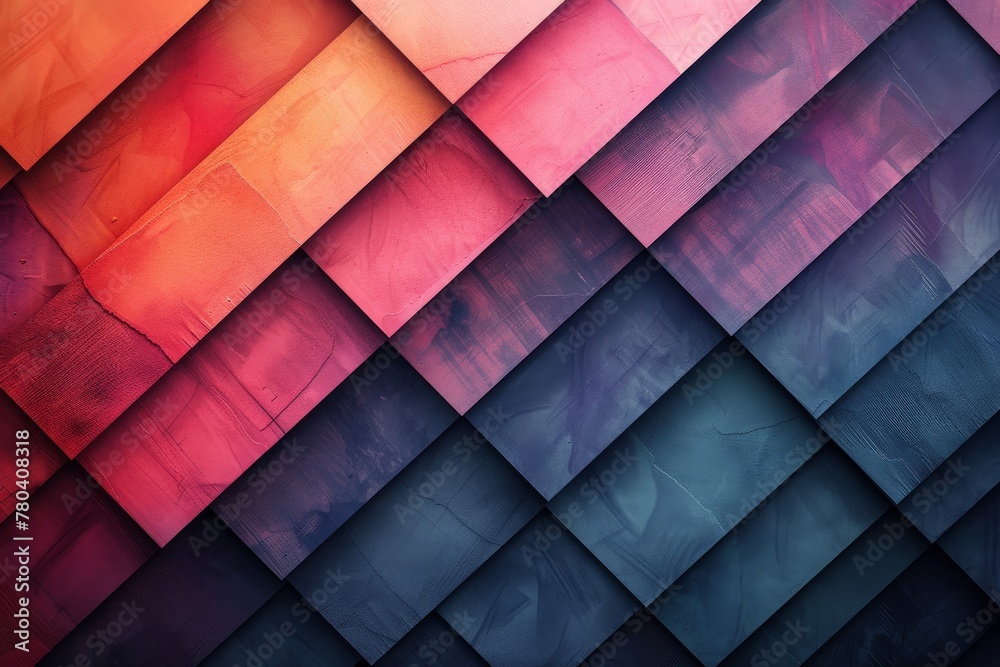 Poster Geometric shapes in deep gradient hues that blend seamlessly, showcasing dark flat colors and low contrast.